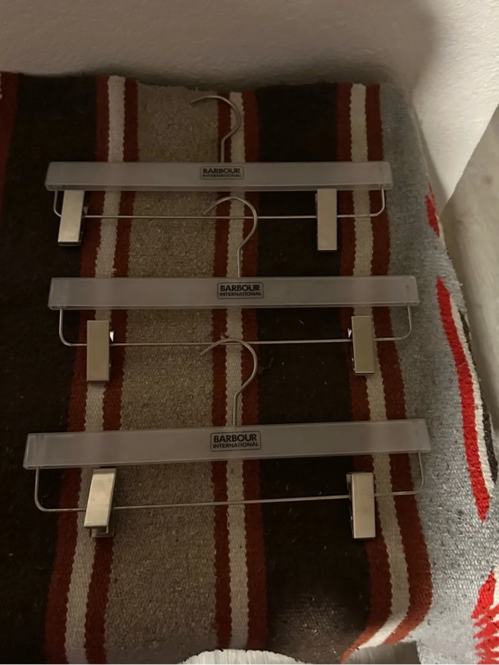 Barbour White Plastic & Metal Pant/Skirt Hangers with Silver Clips - Set of 6